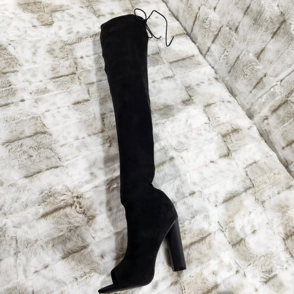 * So Me Black Faux Suede Stretch OTK Thigh Boot 4
